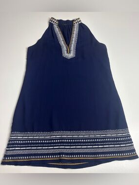 THML Embroidered Boho Dress Navy Sleeveless Tunic Mini Small